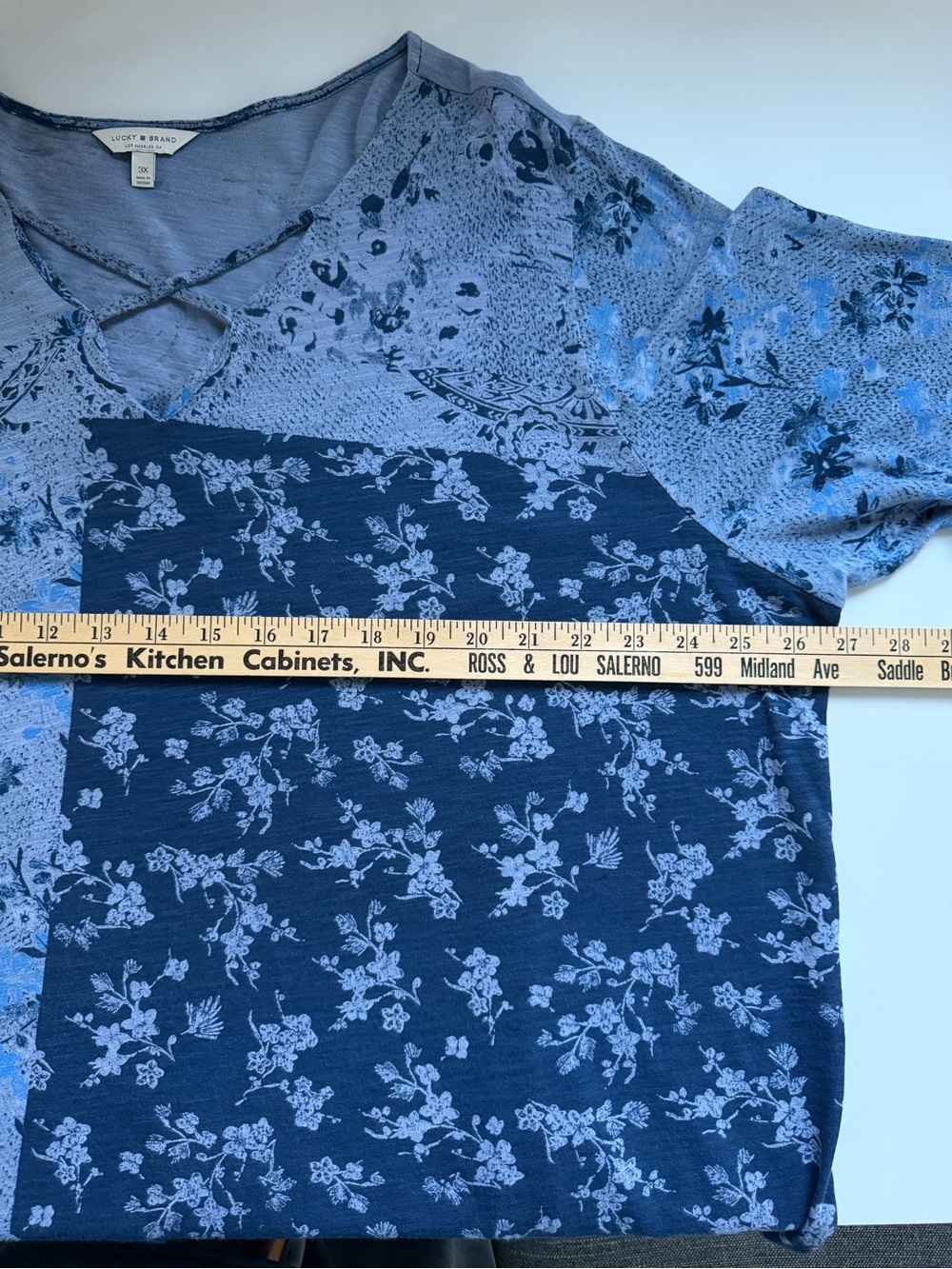 Lucky Brand The Madeline Floral Print Tee Top color-blocked Blue 3/4 Sleeves- 3X - Picture 7 of 8